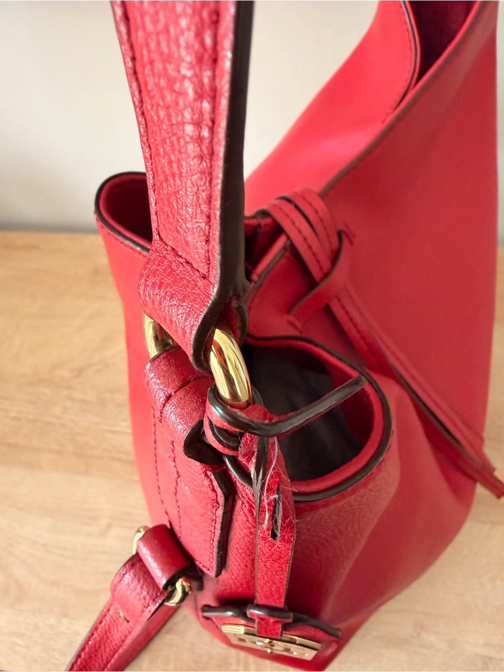 Ralph Lauren Red Crawley Pebbled Leather Shoulder Bag - Picture 3 of 6